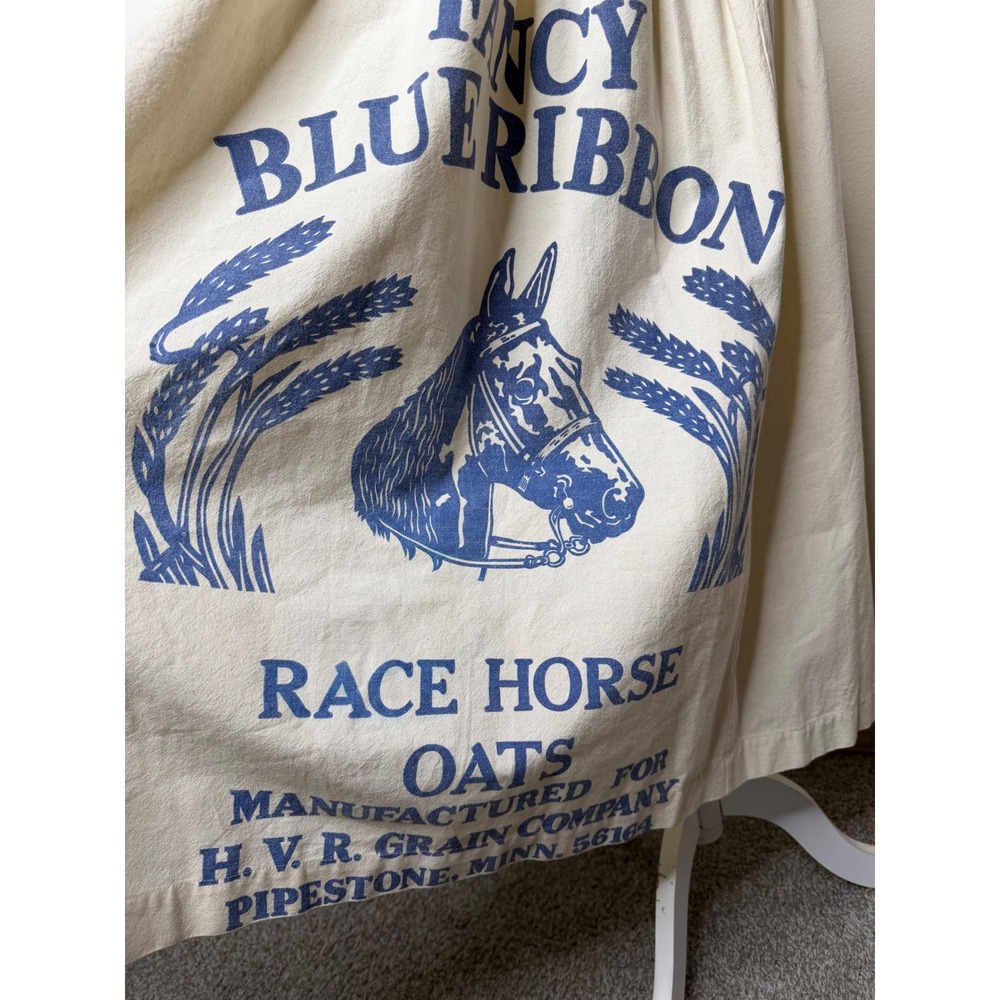 Feed Sack Dress Medium Blue Ribbon Horse Flour Upcycled Cottagecore Farmcore - Picture 9 of 16